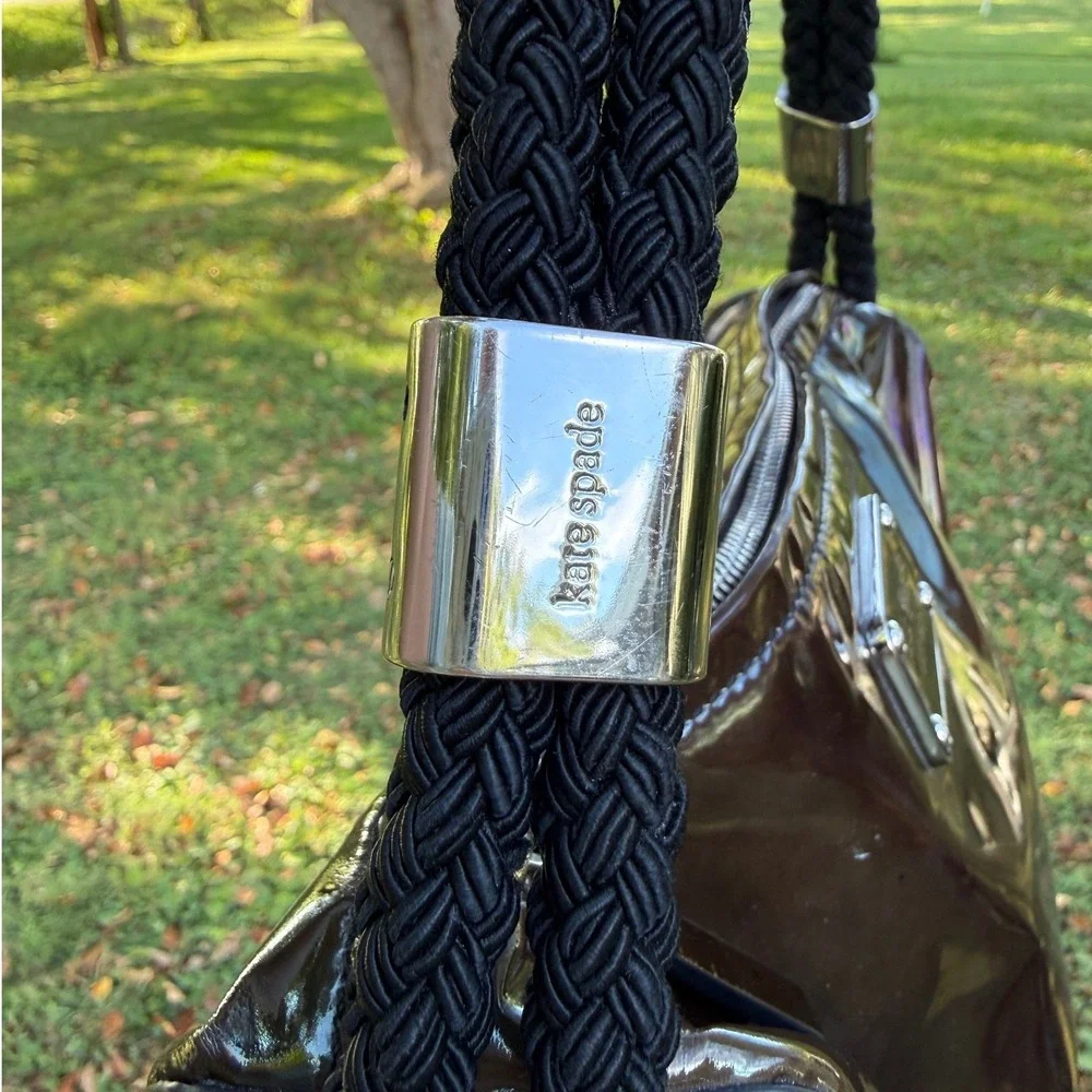 Kate Spade Brown Iridescent Patent Leather Rope Handle Shoulder Bag Y2K Vintage